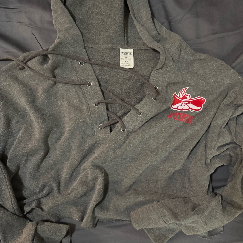 VS PINK - UNLV Rebels Crop Gray Lace-Up Hoodie with Logo